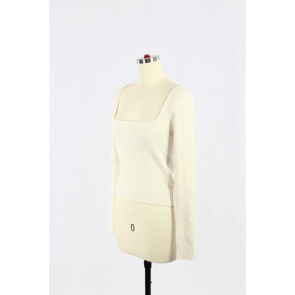 Aritzia WILFRED Leighton Oat Modal Wool Ribbed Knit Square Neck Sweater, Size S - Picture 4 of 15